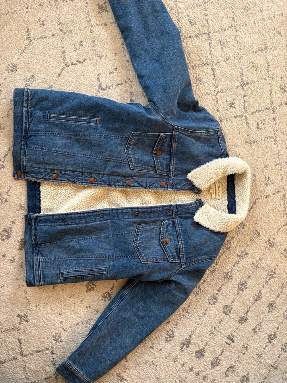 Madewell Blue Denim Jacket with Cream Sherpa Collar